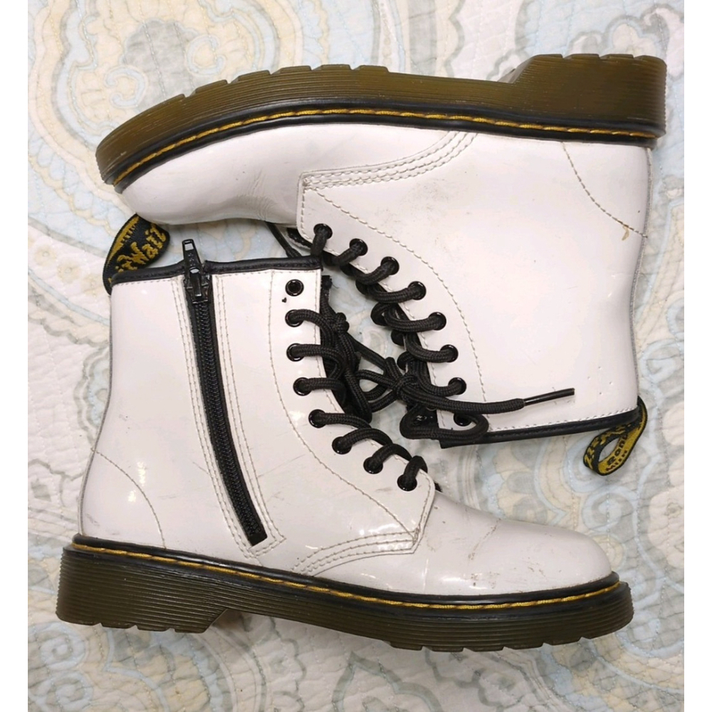 Dr. Martens 1460 J Junior Kids' White Leather Side Zip Lace Up Boots Size 2